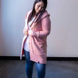 Lost in Layers Hooded Car Coat S/M Pink Button Front Hooded Canada
